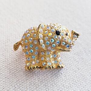 Vintage Signed Butler Gold Tone Rhinestone Bejeweled Elephant Brooch Dainty